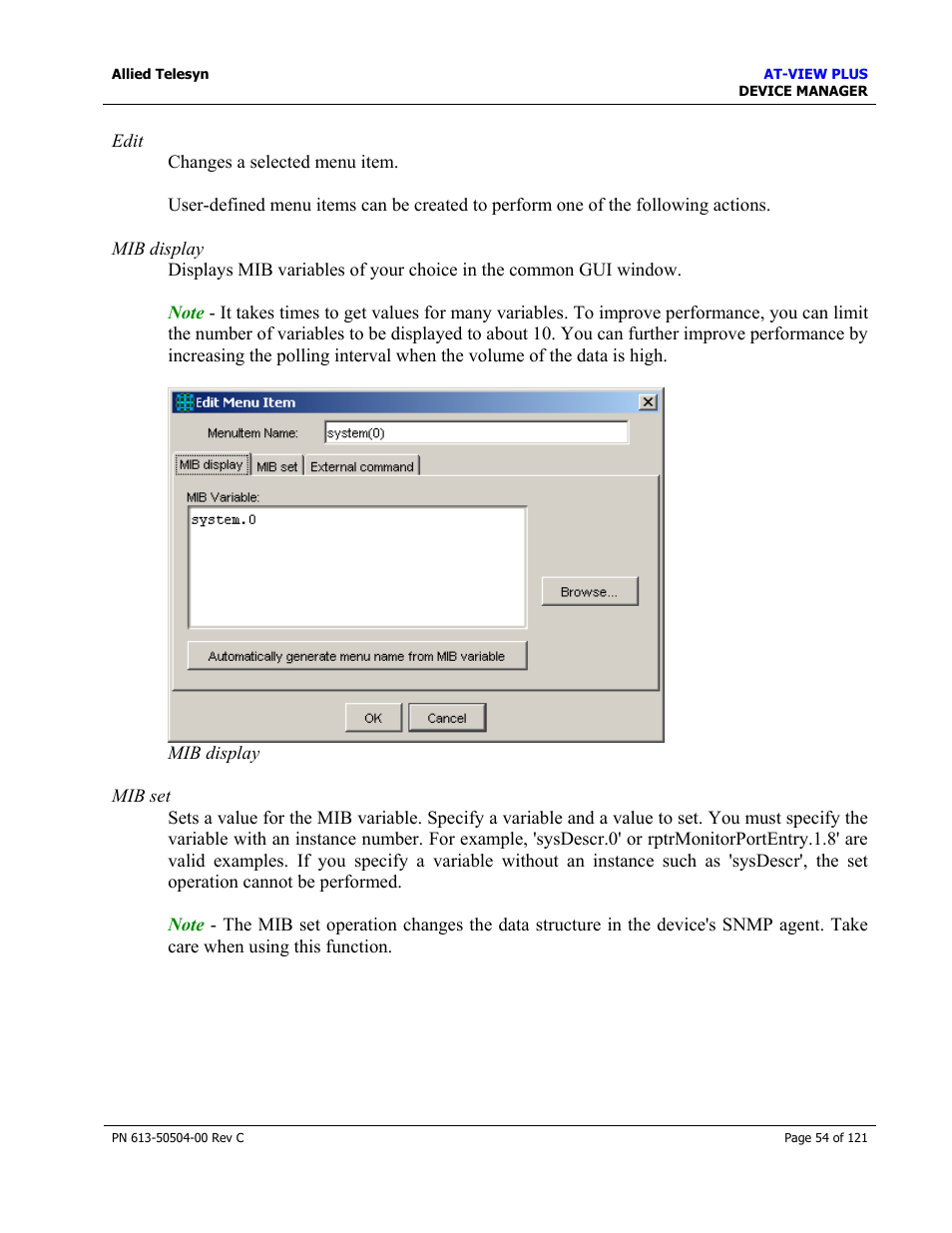 Allied Telesis AT-VIEW PLUS 2.3 DEVICE MANAGER User Manual | Page 54 / 121