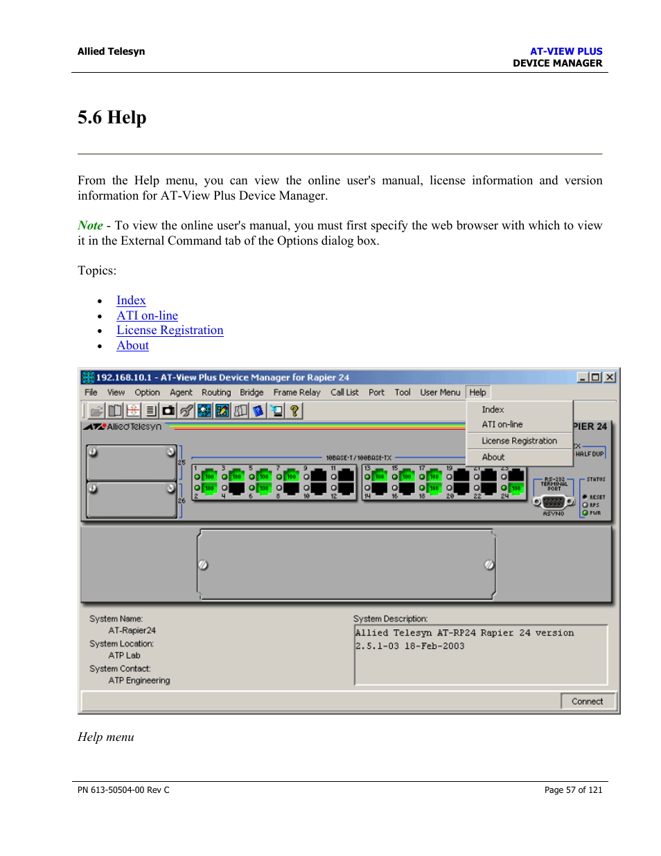 6 help | Allied Telesis AT-VIEW PLUS 2.3 DEVICE MANAGER User Manual | Page 57 / 121