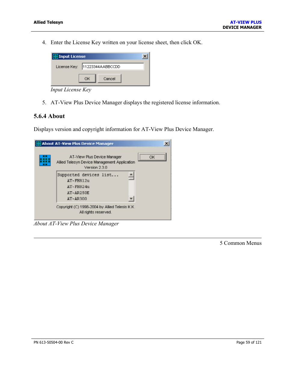 4 about | Allied Telesis AT-VIEW PLUS 2.3 DEVICE MANAGER User Manual | Page 59 / 121