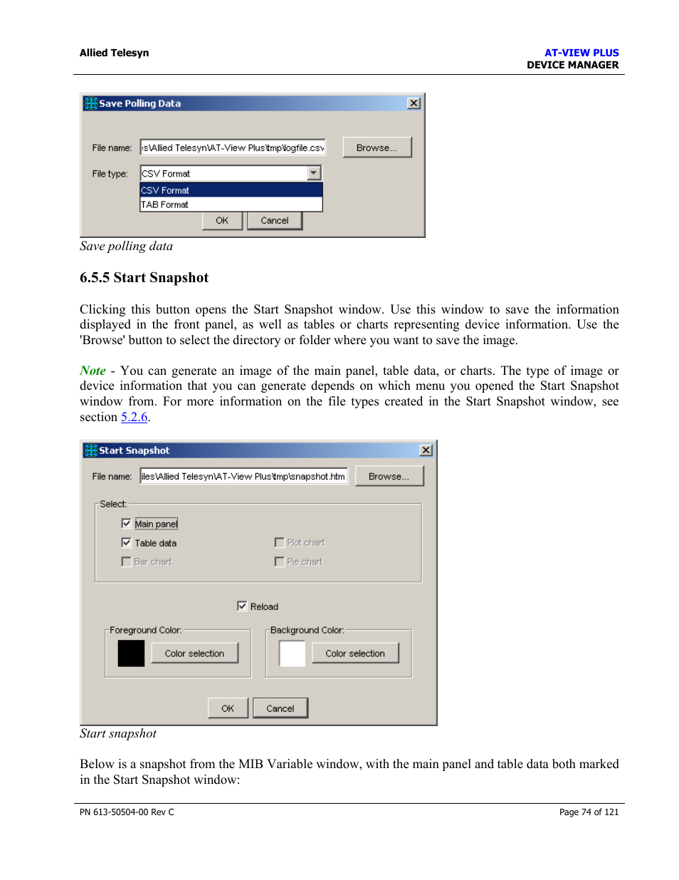 5 start snapshot | Allied Telesis AT-VIEW PLUS 2.3 DEVICE MANAGER User Manual | Page 74 / 121