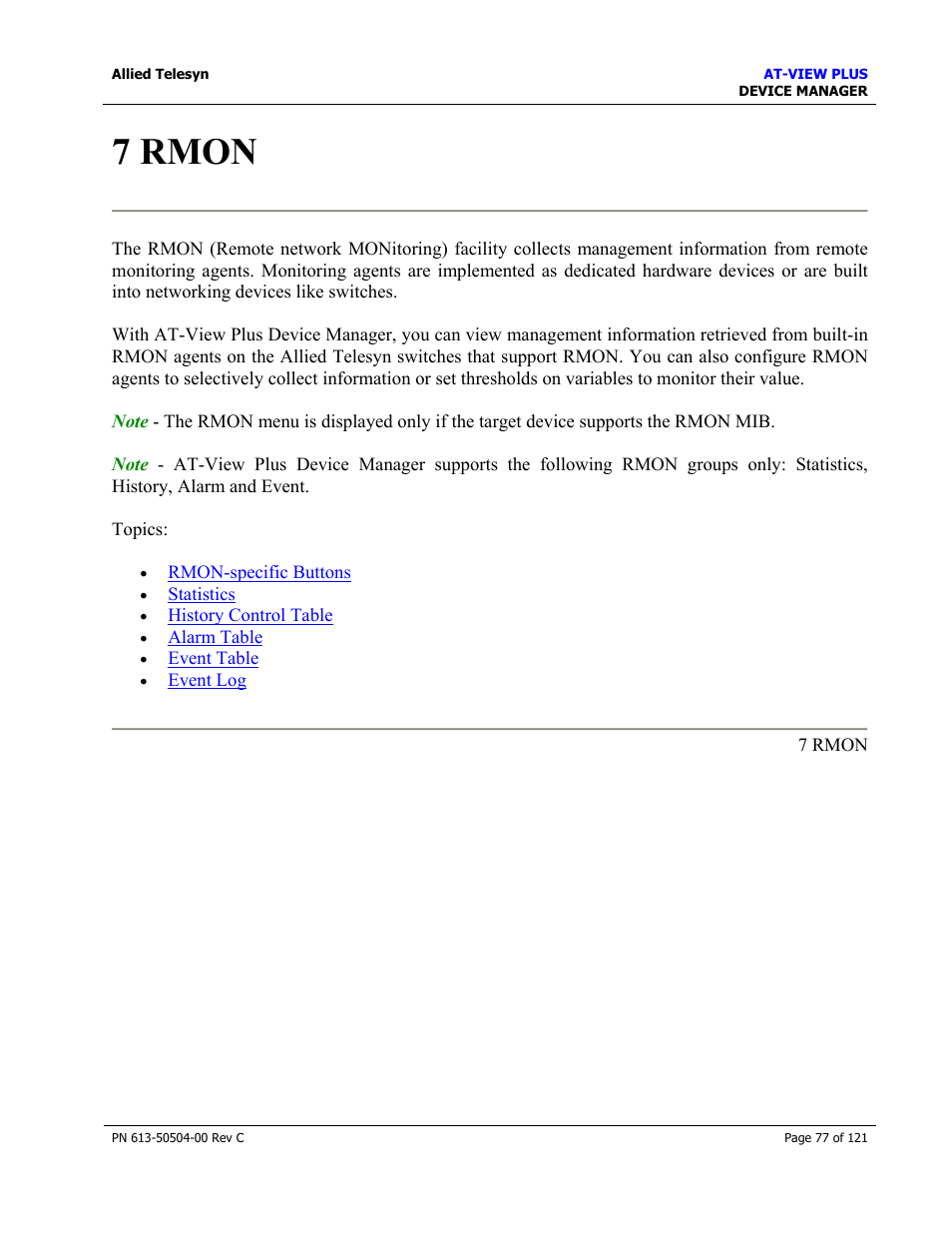 7 rmon | Allied Telesis AT-VIEW PLUS 2.3 DEVICE MANAGER User Manual | Page 77 / 121