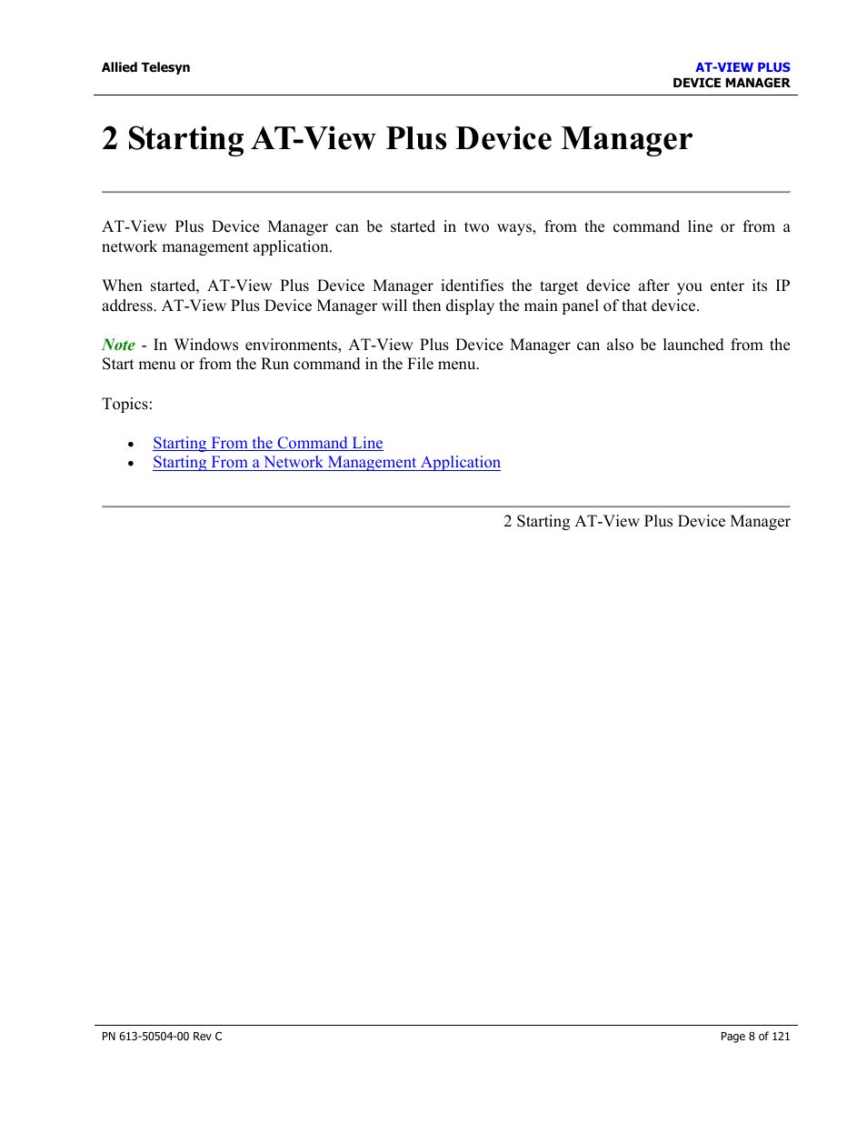 2 starting at-view plus device manager | Allied Telesis AT-VIEW PLUS 2.3 DEVICE MANAGER User Manual | Page 8 / 121