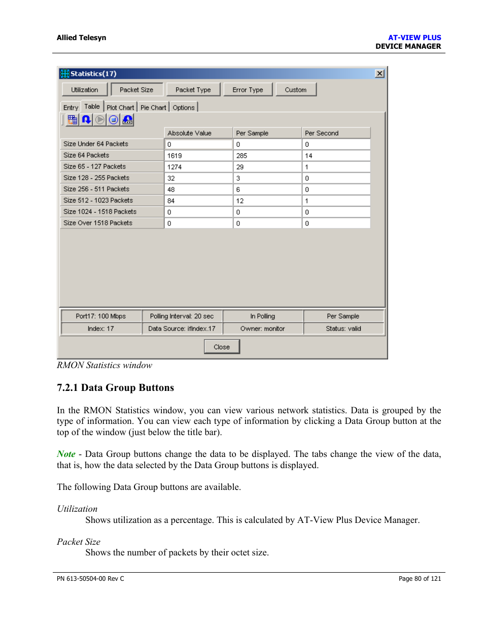 1 data group buttons | Allied Telesis AT-VIEW PLUS 2.3 DEVICE MANAGER User Manual | Page 80 / 121