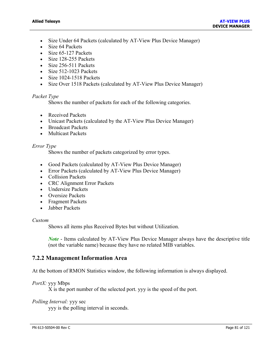 2 management information area | Allied Telesis AT-VIEW PLUS 2.3 DEVICE MANAGER User Manual | Page 81 / 121
