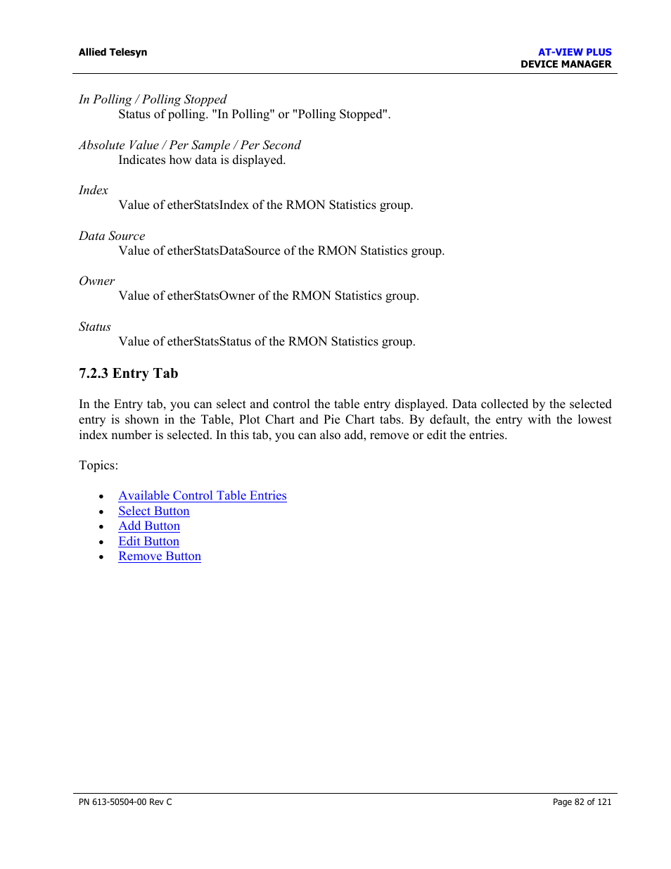 3 entry tab | Allied Telesis AT-VIEW PLUS 2.3 DEVICE MANAGER User Manual | Page 82 / 121