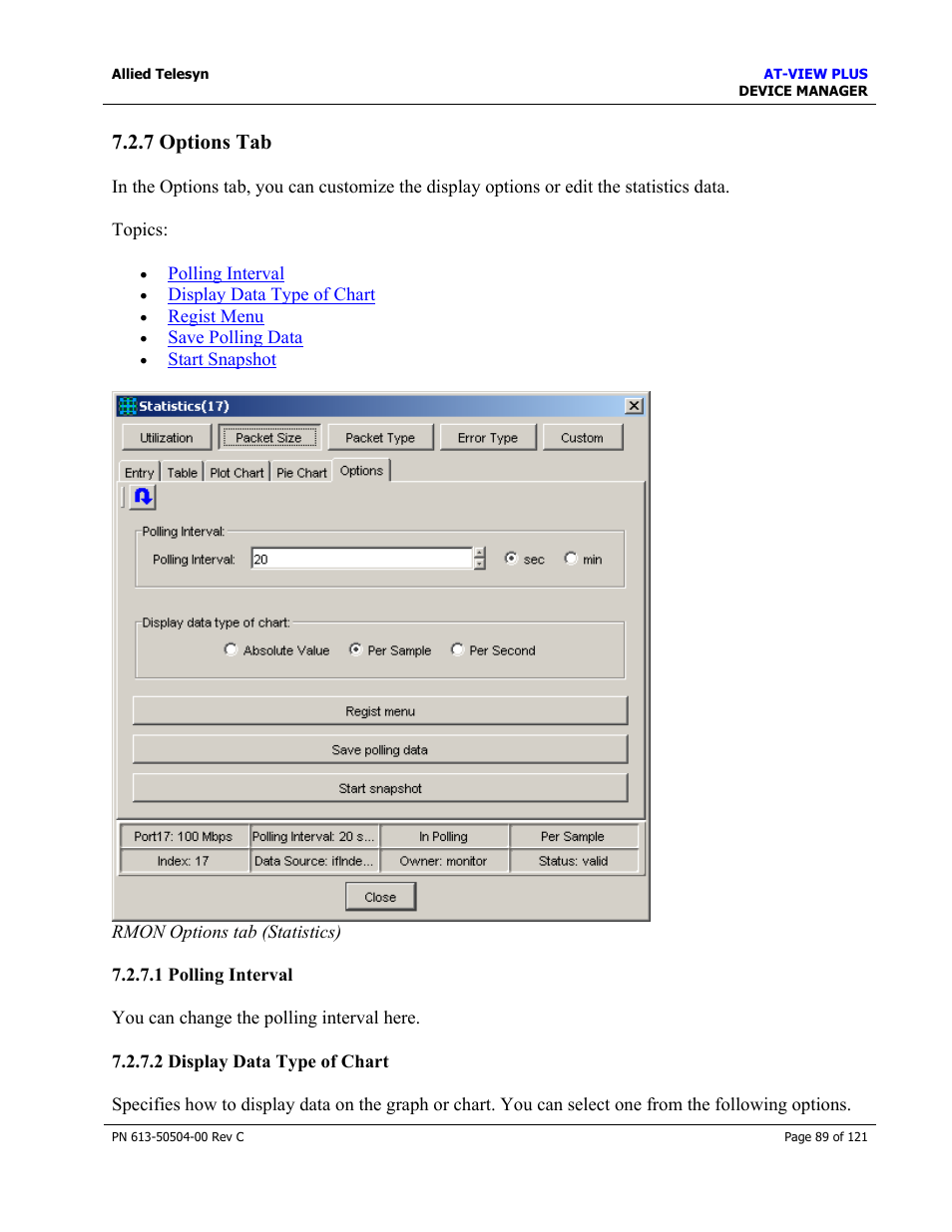 7 options tab | Allied Telesis AT-VIEW PLUS 2.3 DEVICE MANAGER User Manual | Page 89 / 121