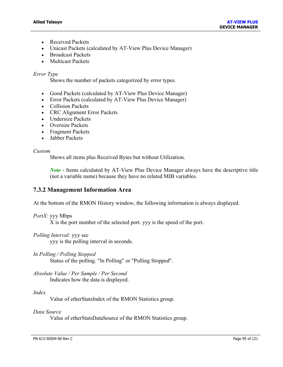 2 management information area | Allied Telesis AT-VIEW PLUS 2.3 DEVICE MANAGER User Manual | Page 95 / 121