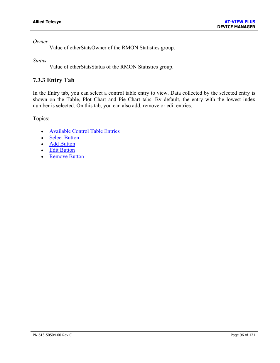 3 entry tab | Allied Telesis AT-VIEW PLUS 2.3 DEVICE MANAGER User Manual | Page 96 / 121