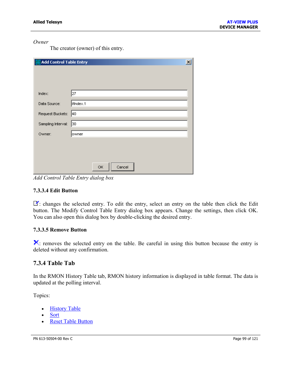 4 table tab | Allied Telesis AT-VIEW PLUS 2.3 DEVICE MANAGER User Manual | Page 99 / 121