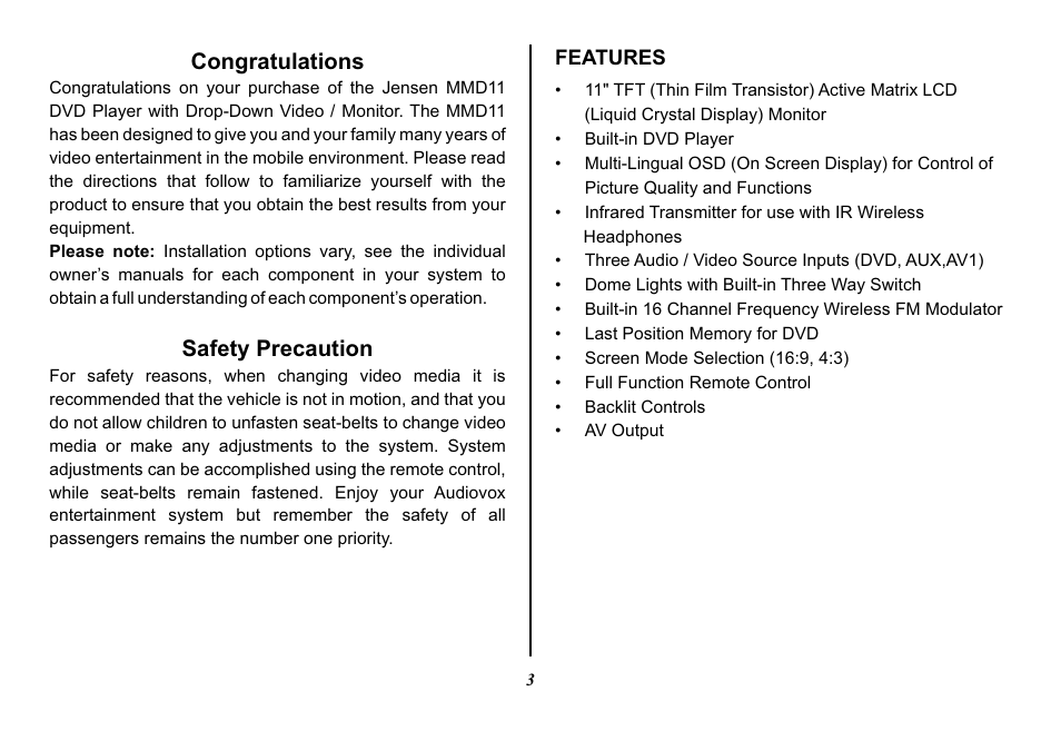 Safety precaution | Audiovox Movies2Go 128-8290 User Manual | Page 3 / 28