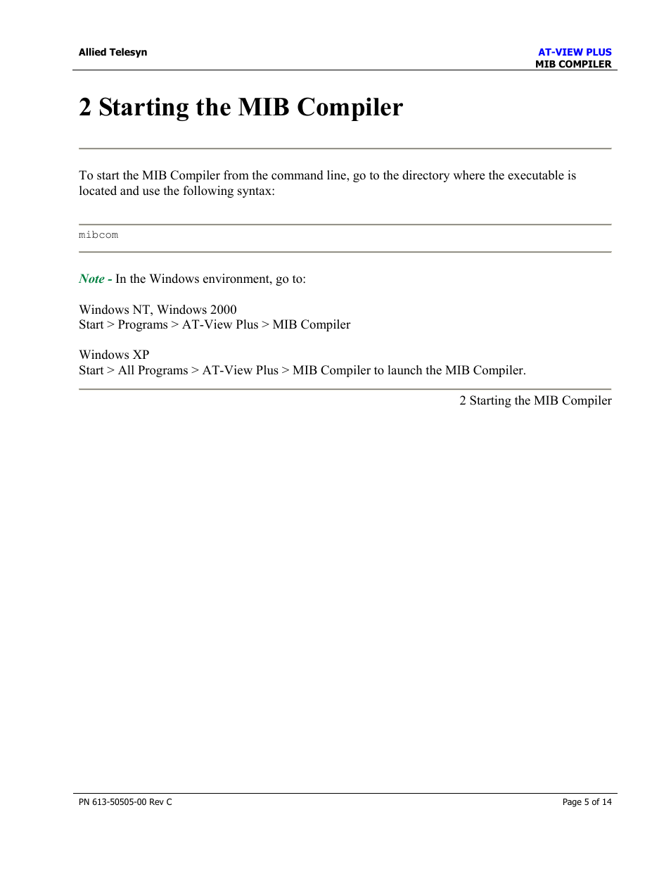 2 starting the mib compiler | Allied Telesis AT-VIEW PLUS 2.3 MIB COMPILER User Manual | Page 5 / 14