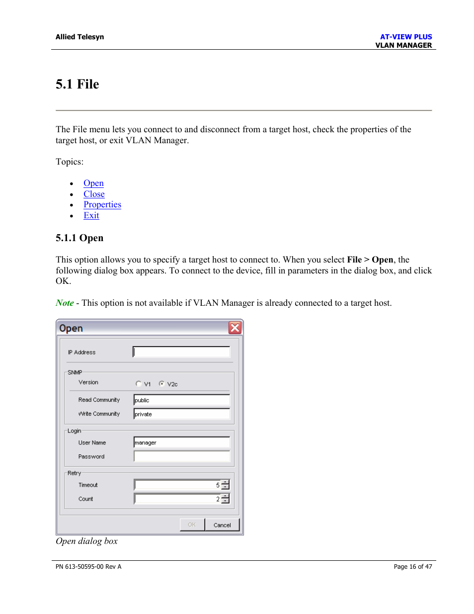 1 file, 1 open | Allied Telesis AT-VIEW PLUS 2.3 VLAN MANAGER User Manual | Page 16 / 47