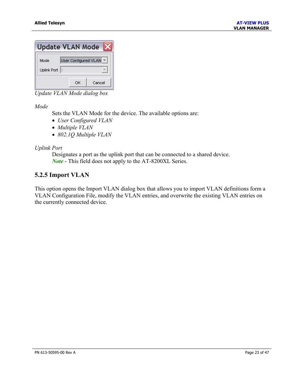5 import vlan | Allied Telesis AT-VIEW PLUS 2.3 VLAN MANAGER User Manual | Page 23 / 47