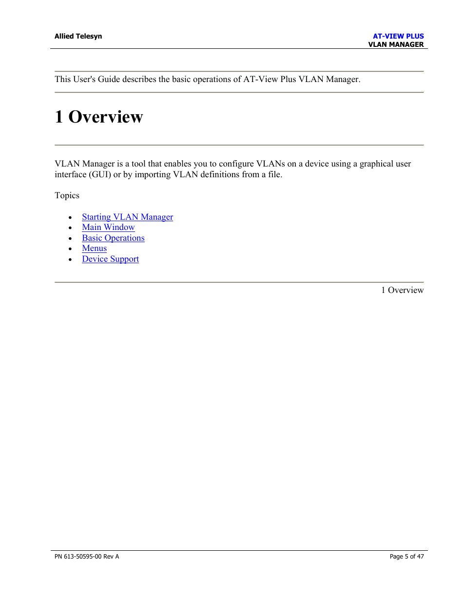 1 overview | Allied Telesis AT-VIEW PLUS 2.3 VLAN MANAGER User Manual | Page 5 / 47