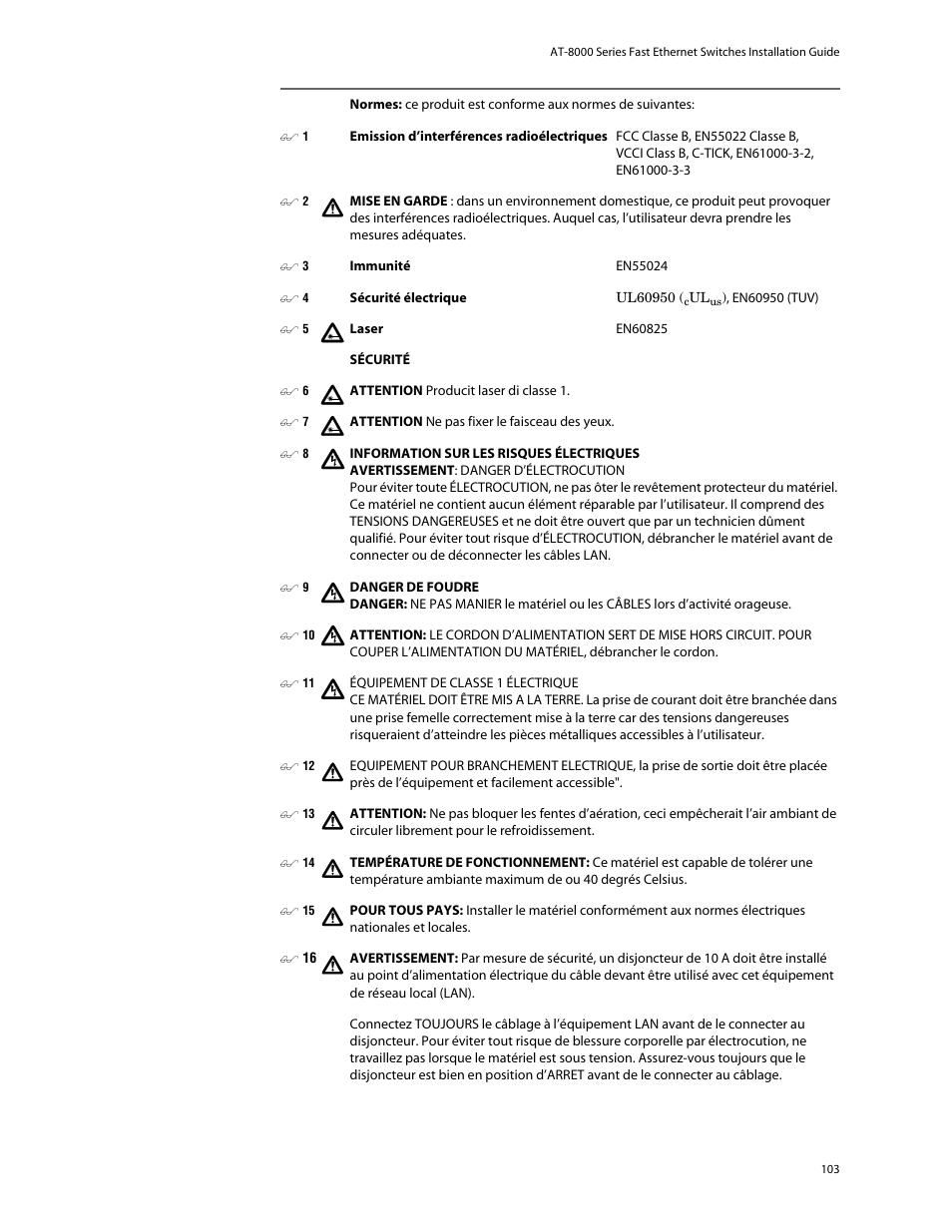 Allied Telesis AT-8088/xx (MT and SC) User Manual | Page 103 / 116
