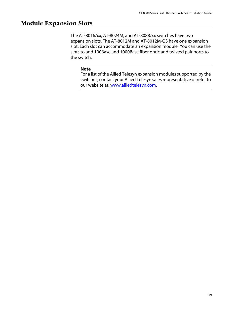 Module expansion slots | Allied Telesis AT-8088/xx (MT and SC) User Manual | Page 29 / 116