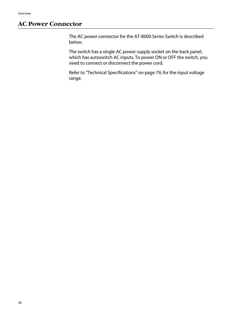 Ac power connector | Allied Telesis AT-8088/xx (MT and SC) User Manual | Page 38 / 116