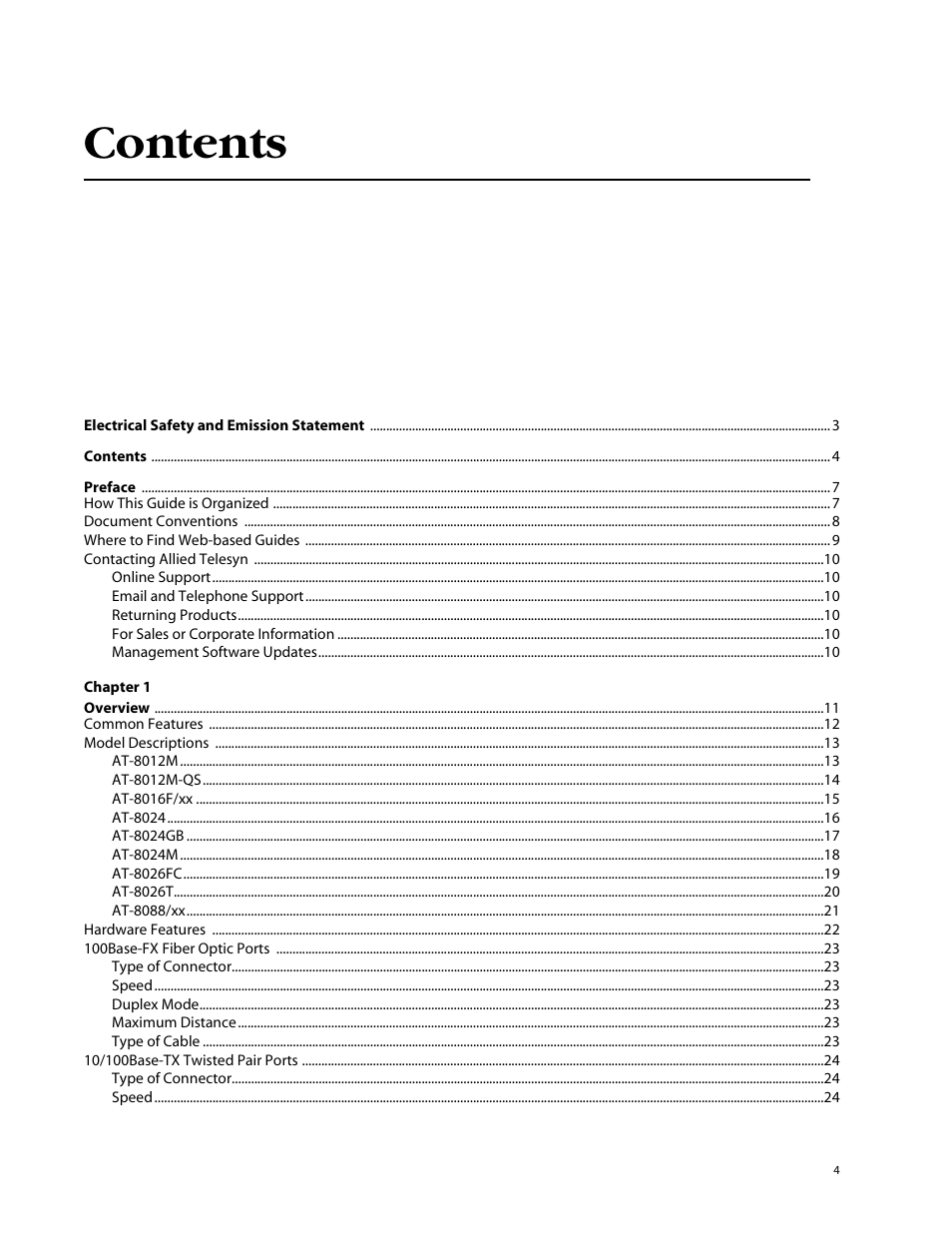 Allied Telesis AT-8088/xx (MT and SC) User Manual | Page 4 / 116
