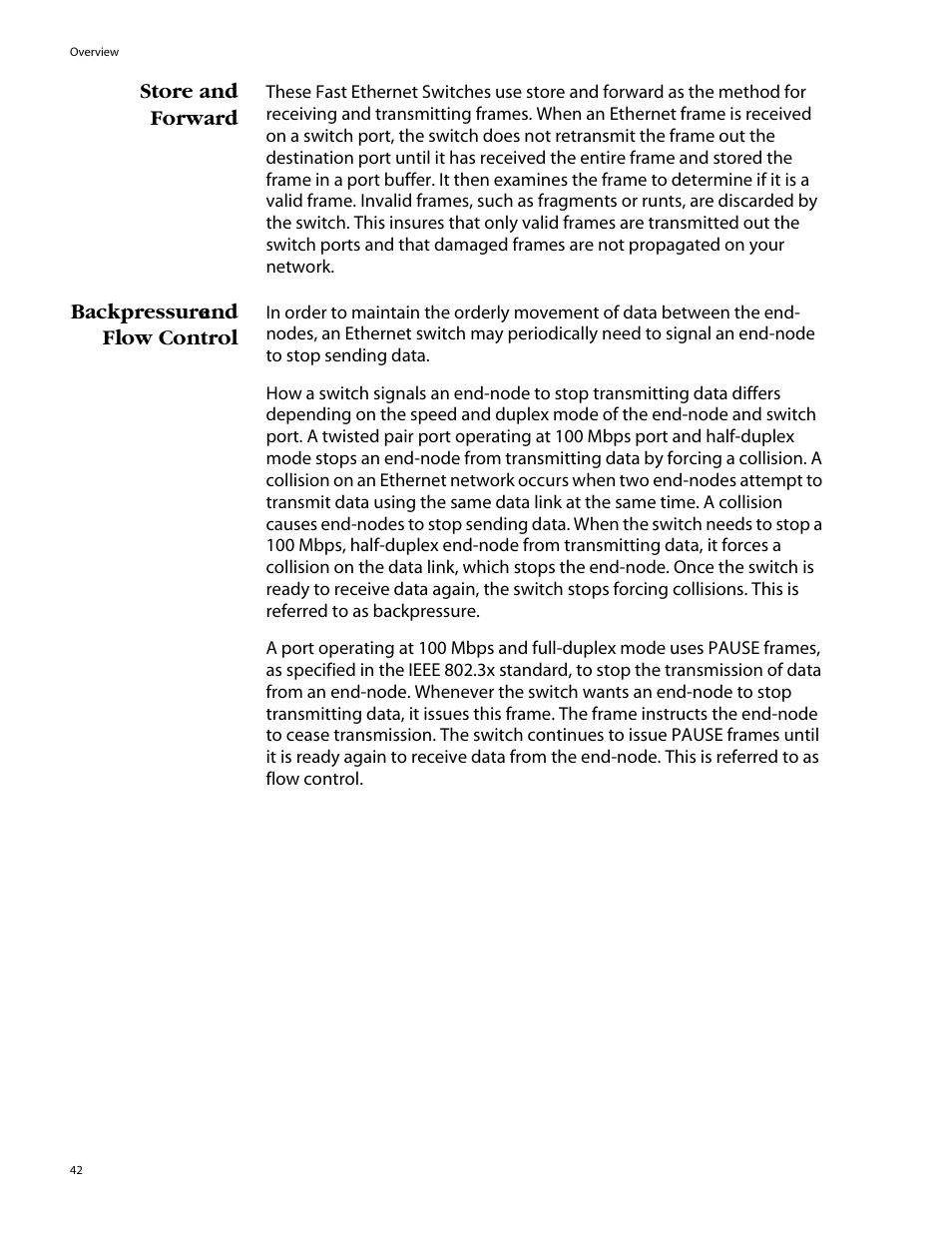 Store and forward, Backpressure and flow control, Store and forward backpressure and flow control | Allied Telesis AT-8088/xx (MT and SC) User Manual | Page 42 / 116