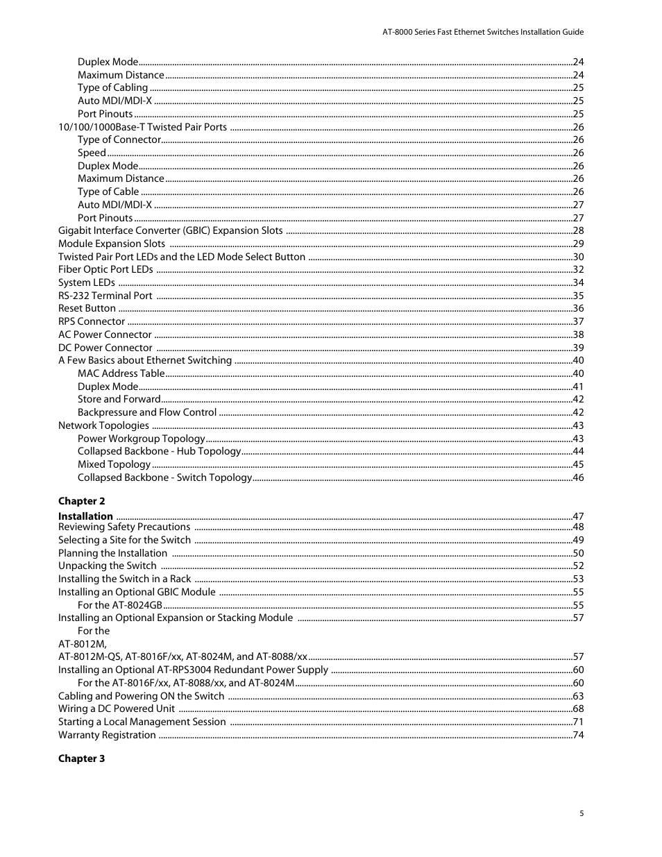 Allied Telesis AT-8088/xx (MT and SC) User Manual | Page 5 / 116