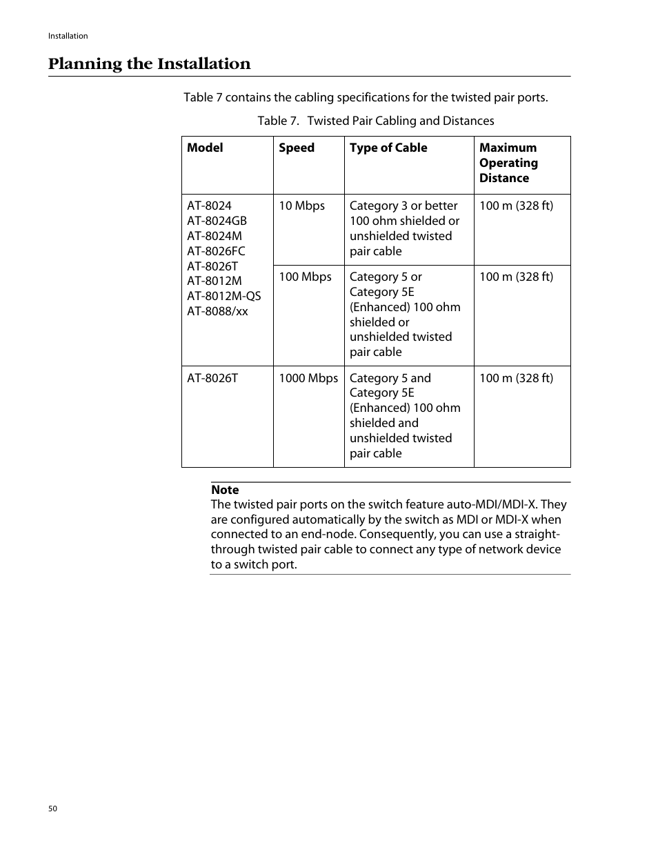 Planning the installation | Allied Telesis AT-8088/xx (MT and SC) User Manual | Page 50 / 116