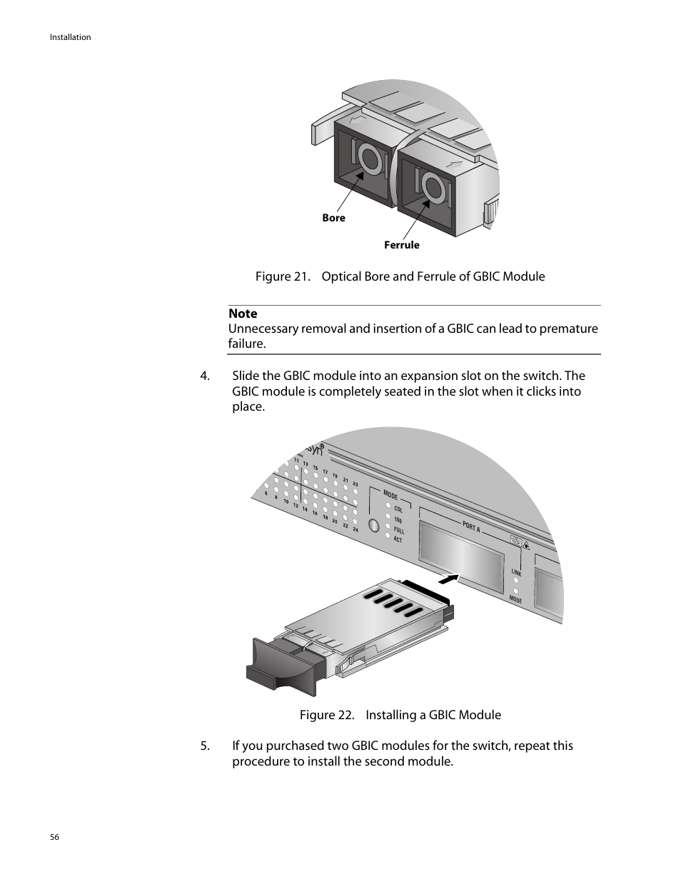 Ferrule bore | Allied Telesis AT-8088/xx (MT and SC) User Manual | Page 56 / 116