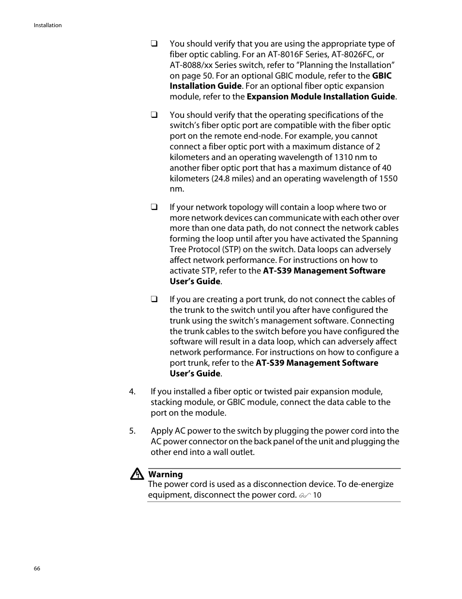 Allied Telesis AT-8088/xx (MT and SC) User Manual | Page 66 / 116
