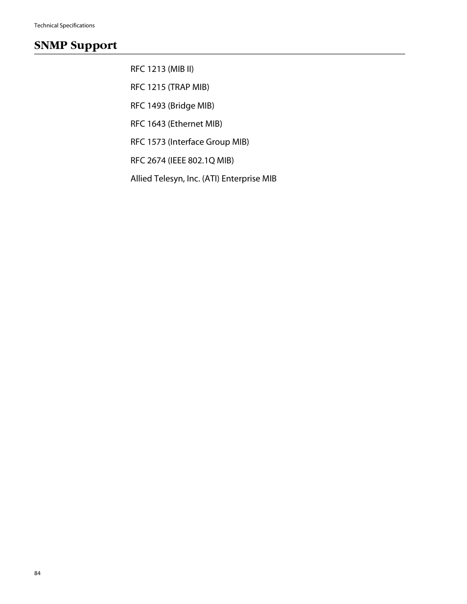 Snmp support | Allied Telesis AT-8088/xx (MT and SC) User Manual | Page 84 / 116