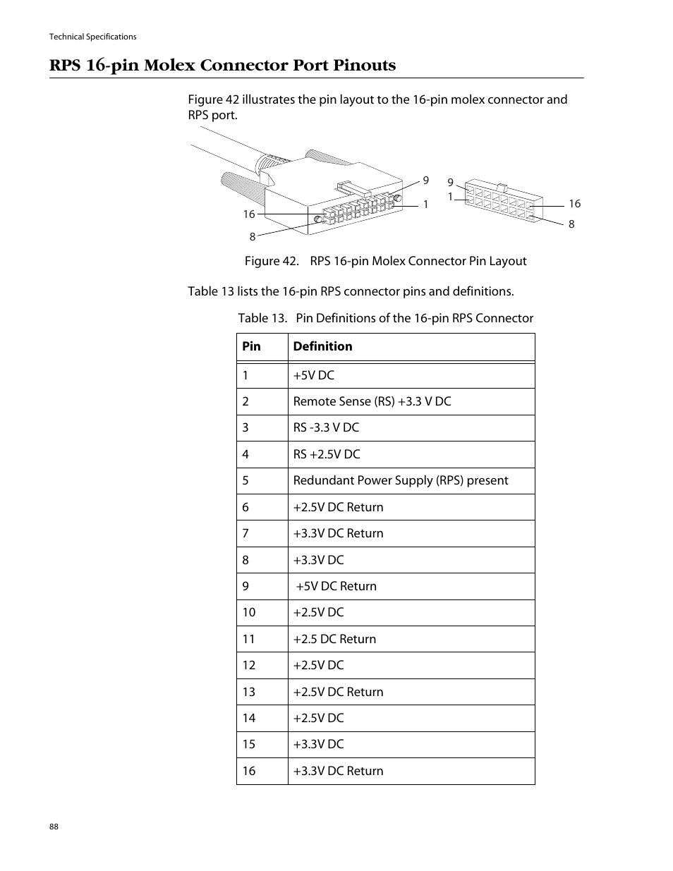 Rps 16-pin molex connector port pinouts | Allied Telesis AT-8088/xx (MT and SC) User Manual | Page 88 / 116