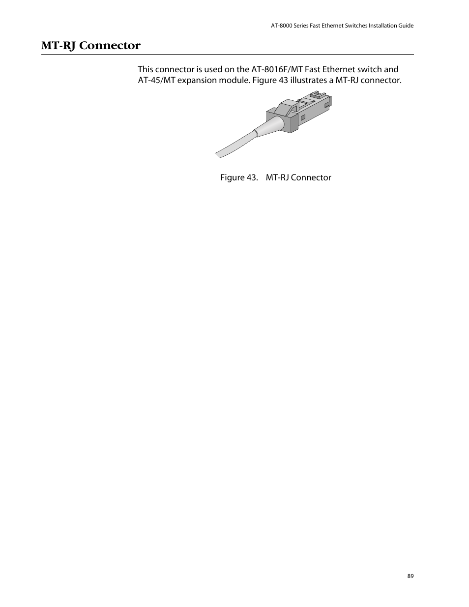 Mt-rj connector | Allied Telesis AT-8088/xx (MT and SC) User Manual | Page 89 / 116