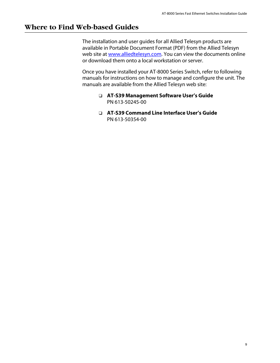 Where to find web-based guides | Allied Telesis AT-8088/xx (MT and SC) User Manual | Page 9 / 116