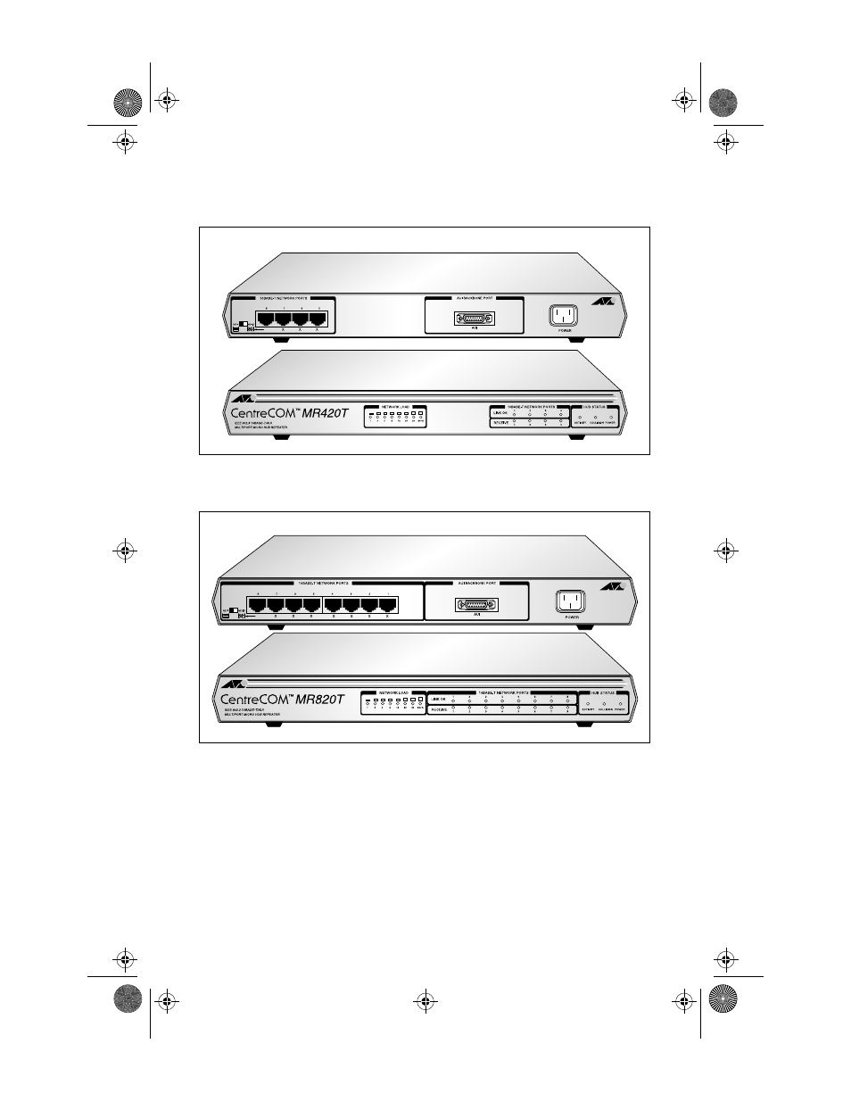 Figure1: at-mr420t front and back panels, Figure2: at-mr820t front and back panels | Allied Telesis AT-MR820T User Manual | Page 24 / 66