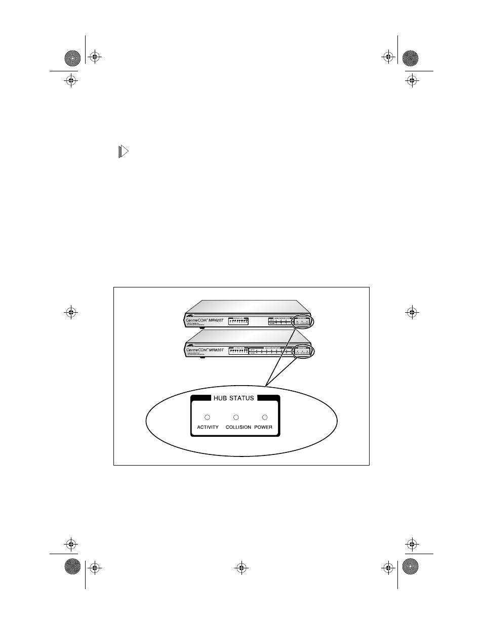 Hub status indicators, Figure6: hub status leds | Allied Telesis AT-MR820T User Manual | Page 31 / 66