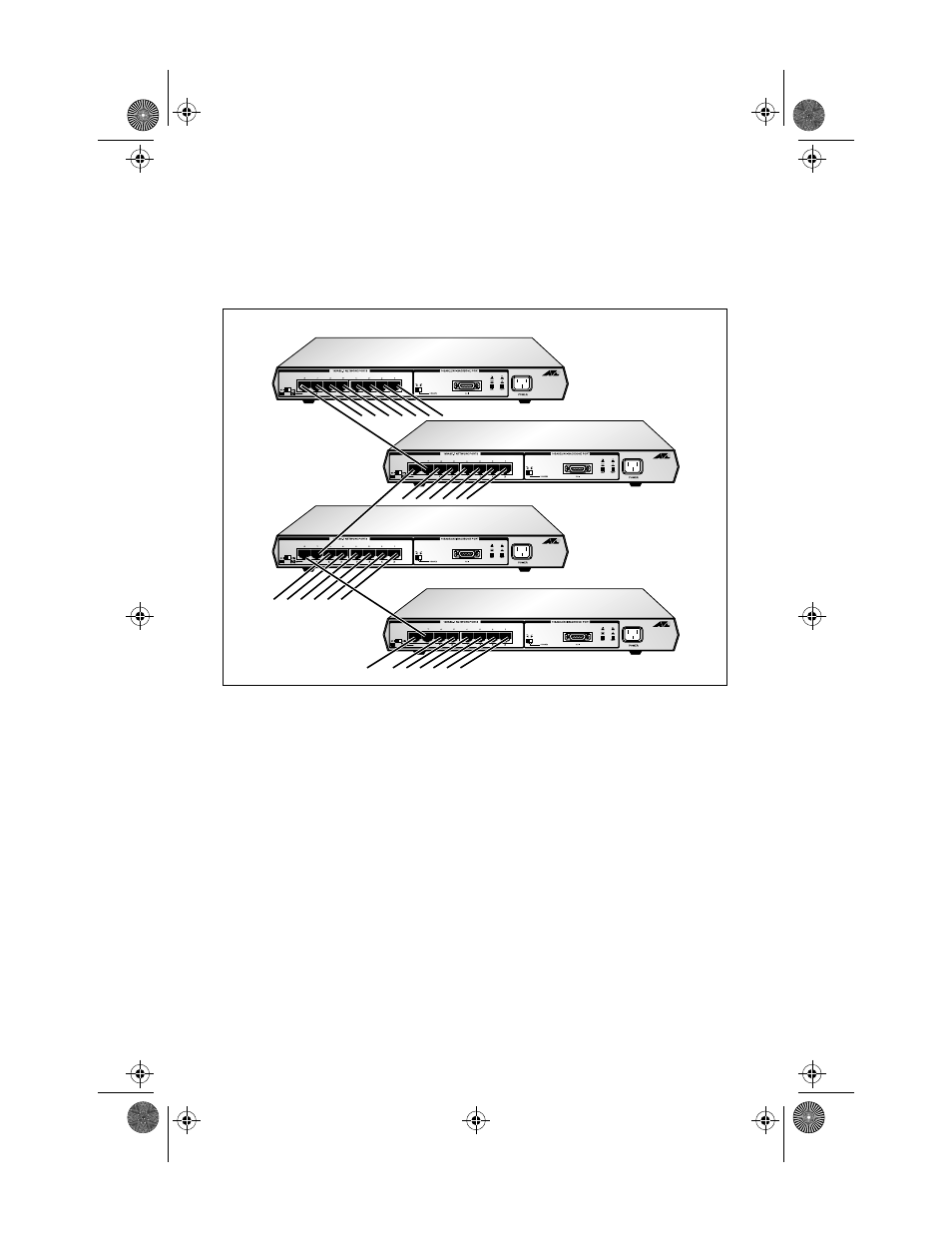 Cascade topology, Figure11: at-mr820t four cascaded repeaters, The four-repeater rule | Allied Telesis AT-MR820T User Manual | Page 42 / 66