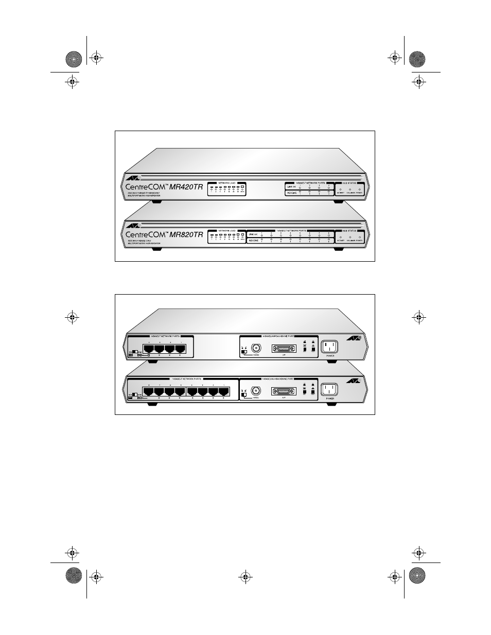 Figure1: at-mr420tr and at-mr820tr front panels, Figure2: at-mr420tr and at-mr820tr rear panels | Allied Telesis AT-MR820TR User Manual | Page 24 / 72