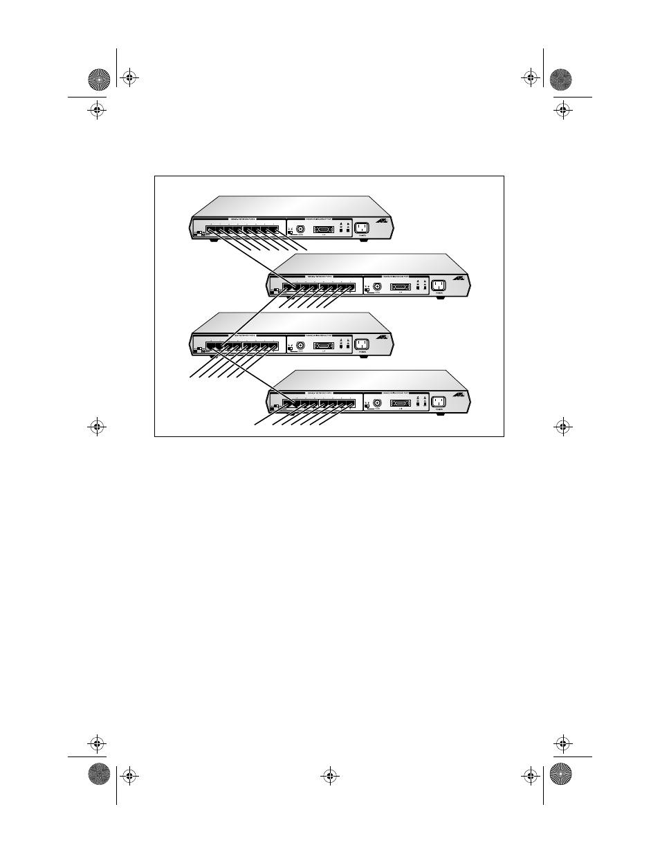 Figure13: at-mr820tr four cascaded repeaters, The four-repeater rule, Bnc terminator switch | Allied Telesis AT-MR820TR User Manual | Page 46 / 72