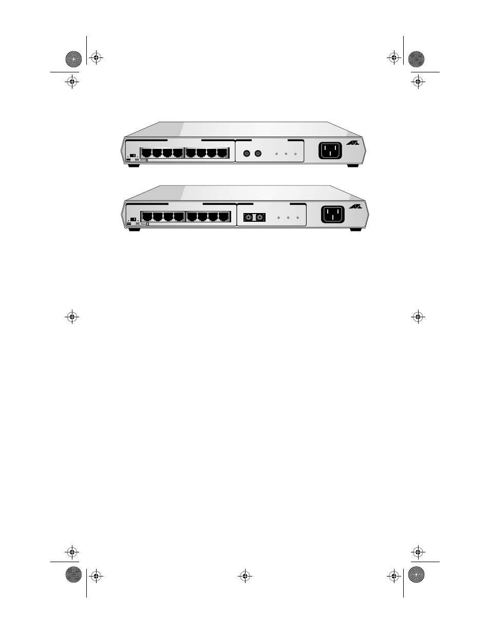 Figure2: at-mr840tf (st/sc) back panels, Major features, Figure 2: at-mr840tf (st/sc) back panels | 10base-t/10base-fl support, Cascading capability via mdi/mdi-x switch, Hub and port status leds, Network utilization leds, Auto partitioning, Packet regeneration and retiming, Collision detection/correction and reconnection | Allied Telesis AT-MR840TF User Manual | Page 22 / 48