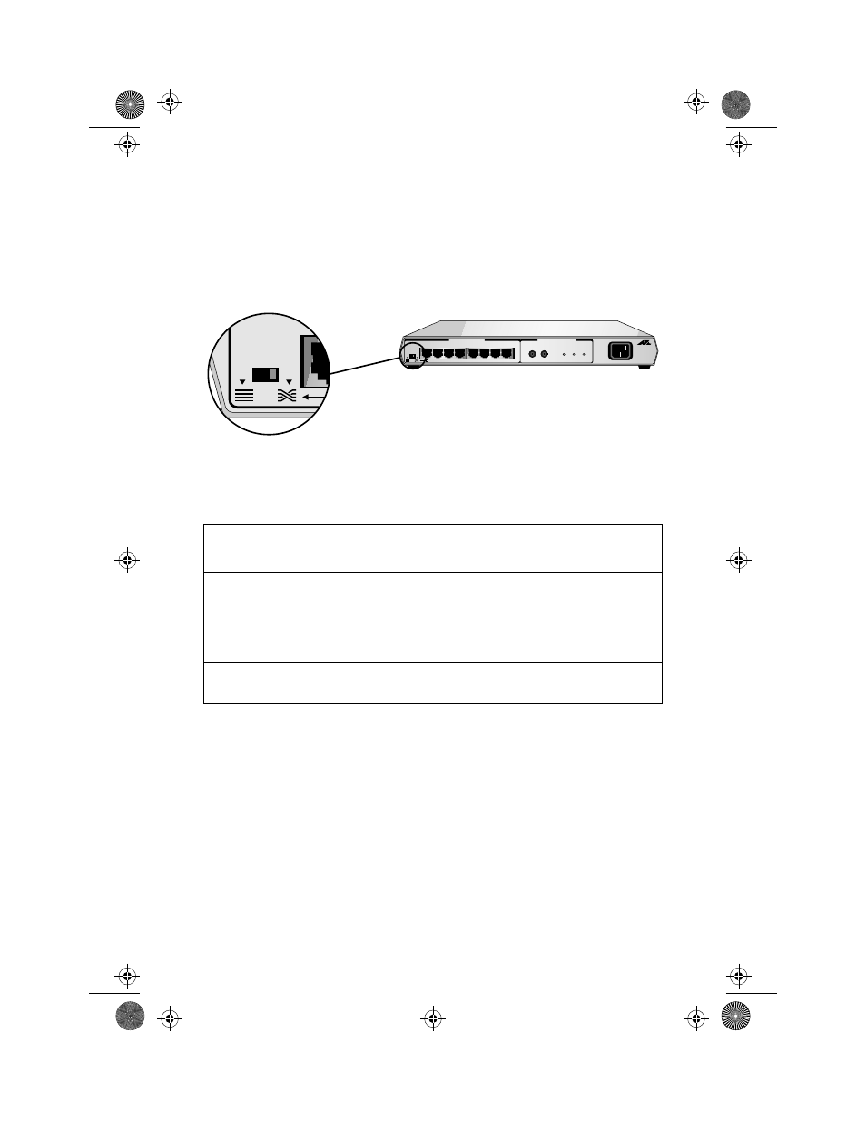 Figure6: mdi/mdi-x slide switch, Table 3: mdi/mdi-x switch, Mdi/mdi-x switch | At-mr820tr hub installation guide 9 | Allied Telesis AT-MR840TF User Manual | Page 29 / 48
