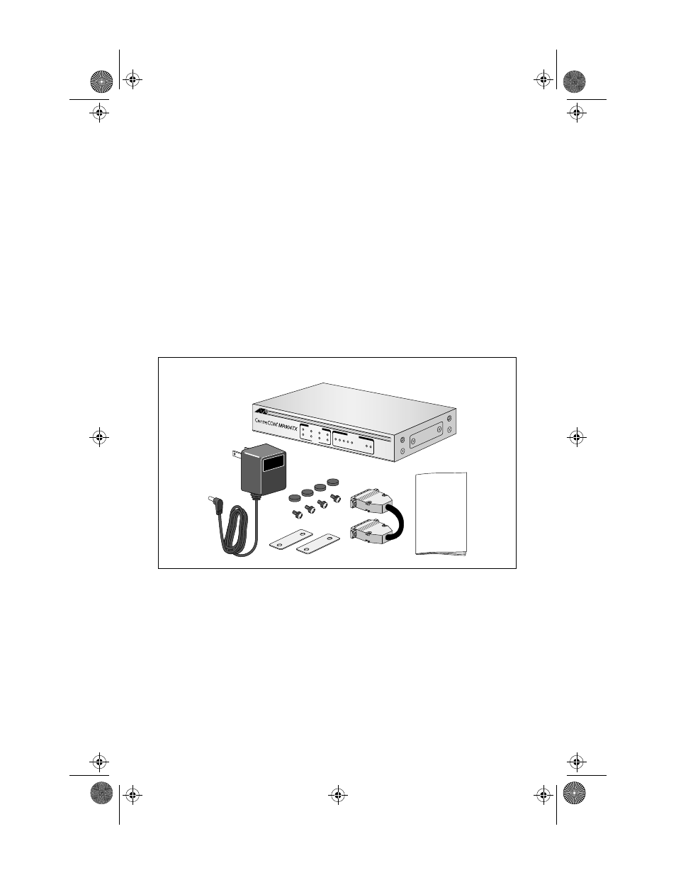 Verifying package contents, Your package contents should include the following, Fast ethernet 100base-tx 4-port hub | Db-15 proprietary cable, Two stackable latches with four panhead screws, Rubber feet for base of unit | Allied Telesis AT-MR904TX User Manual | Page 12 / 28