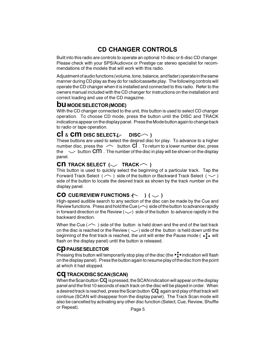 Cd changer controls | Audiovox CE250 User Manual | Page 6 / 8