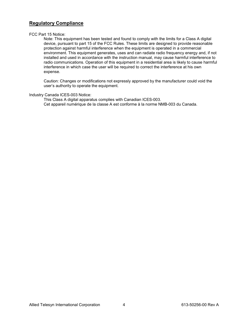 Regulatory compliance | Allied Telesis AT-NT118 (DC) User Manual | Page 4 / 4