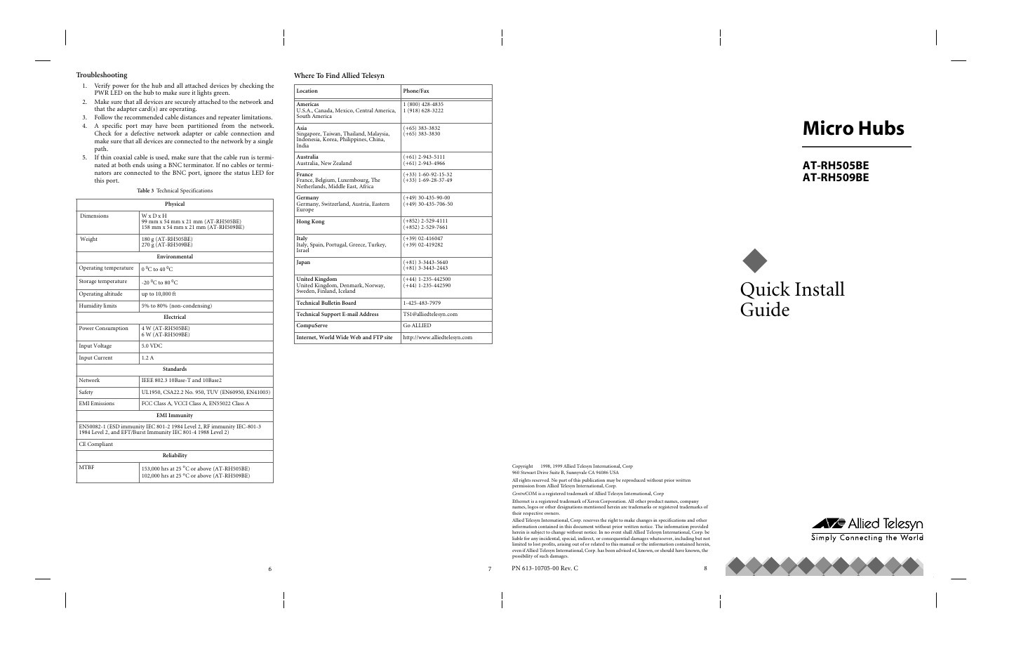 Micro hubs, Quick install guide | Allied Telesis AT-RH509BE User Manual | Page 2 / 2