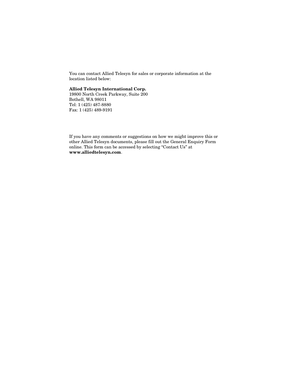 For sales or corporate information, Tell us what you think | Allied Telesis AT-FS717FC/xx User Manual | Page 10 / 46