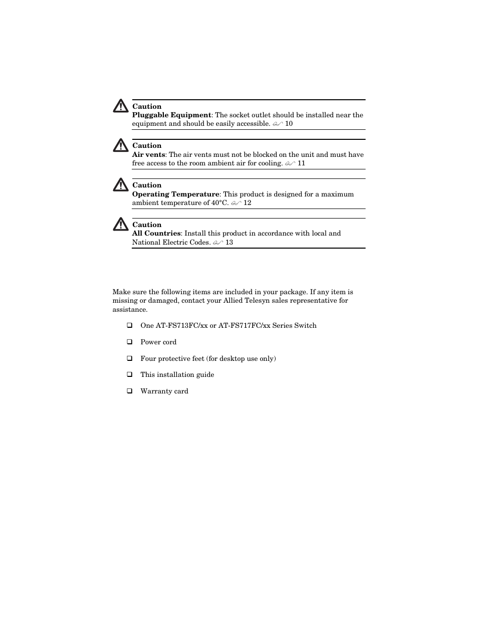 Verifying the package contents | Allied Telesis AT-FS717FC/xx User Manual | Page 22 / 46