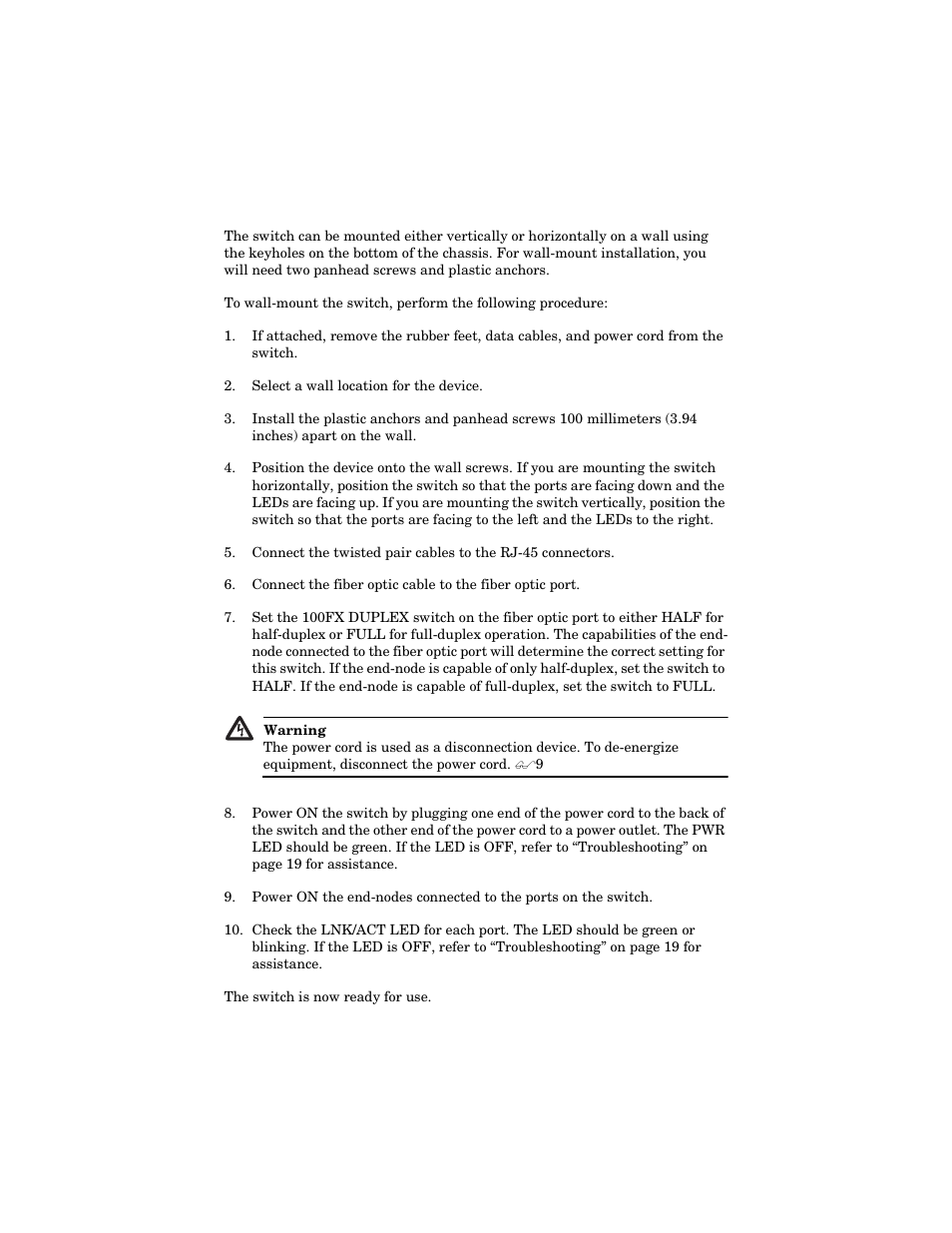 Wall-mounting the switch | Allied Telesis AT-FS717FC/xx User Manual | Page 26 / 46