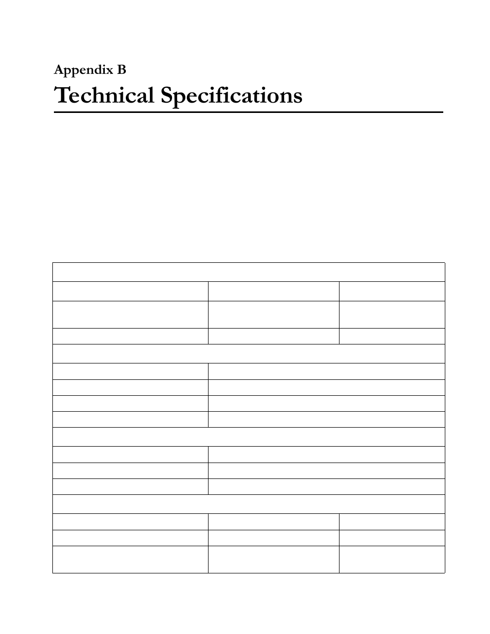 Appendixb, Technical specifications, Tableb1: technical specifications | Appendix b, “technical specifications,” pres, 7hfkqlfdo#6shflilfdwlrqv, Sshqgl | Allied Telesis AT-FS724 User Manual | Page 61 / 68