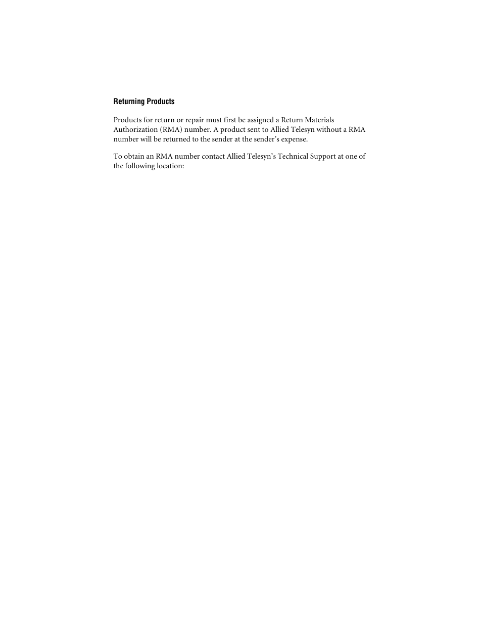 Returning products, Ftp server | Allied Telesis AT-GS903SX User Manual | Page 9 / 44