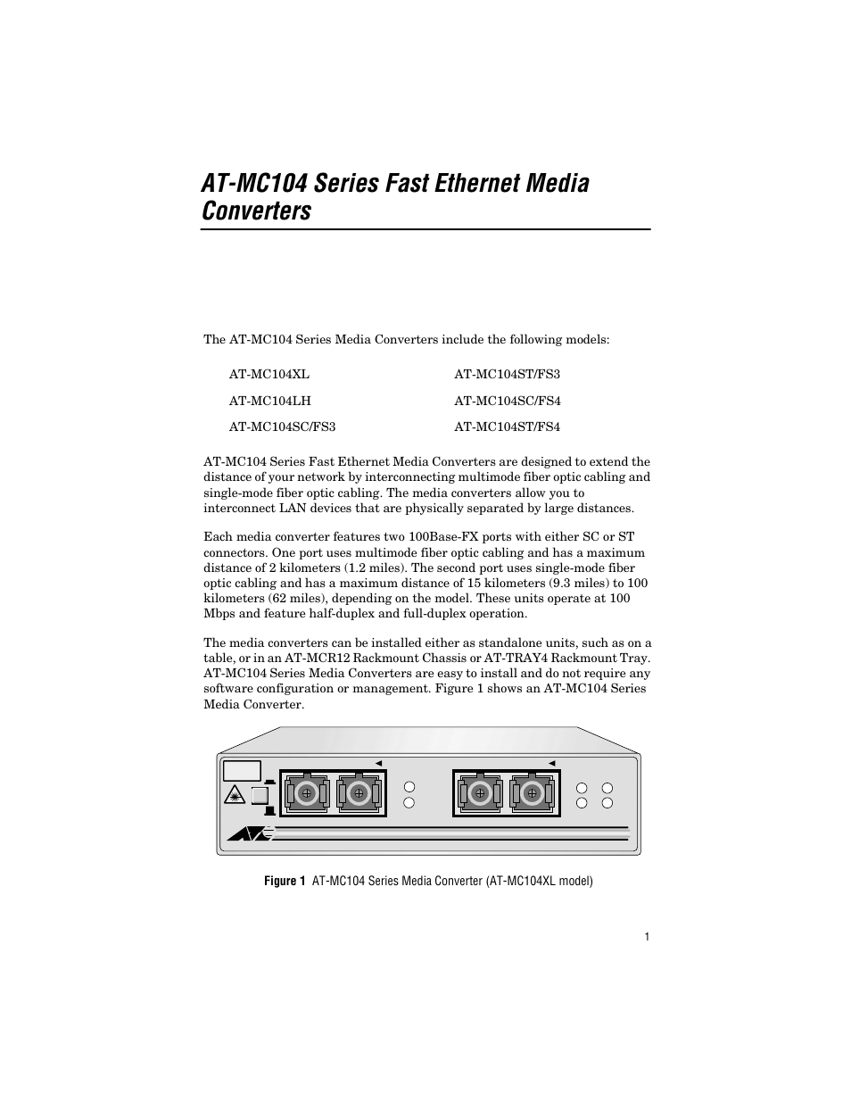At-mc104 series fast ethernet media converters | Allied Telesis AT-MC104ST/FS3, FS4 User Manual | Page 11 / 42