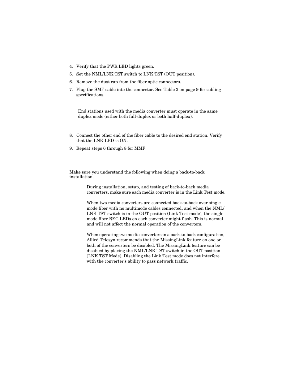 Back-to-back installation | Allied Telesis AT-MC104LH User Manual | Page 11 / 28