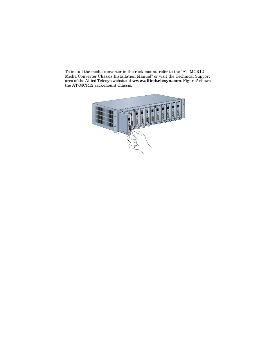 Rack-mount chassis installation | Allied Telesis AT-MC104LH User Manual | Page 12 / 28